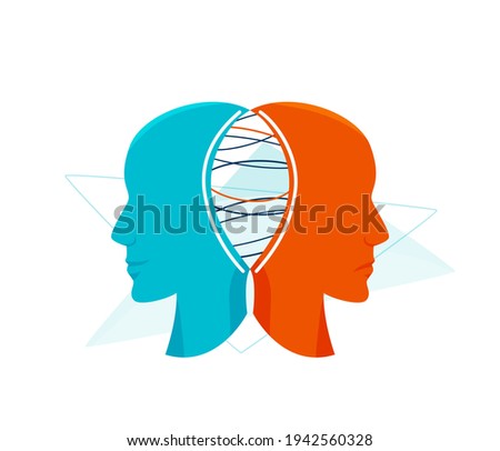 Mental health vector illustration. Two sides one person, happy and sad. Human behavior, emotion, duality design concept.