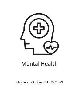 Mental Health Vector Outline Icon Design Illustration. Human Mentality Symbol On White Background EPS 10 File