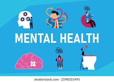 Mental Health and Wellness – Stress, Anxiety, and Psychological Well-Being 2d flat vector illustrations