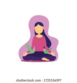 Mental Health Women Meditation Mindfullness Illustration Icon Flat Minimalis