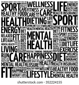 Mental health word cloud background, health concept