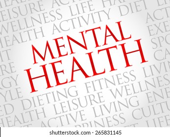 Mental health word cloud, health concept