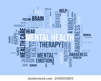 Plantilla de nube de palabras de Salud Mental. Concepto de conciencia de la salud Vector de fondo.