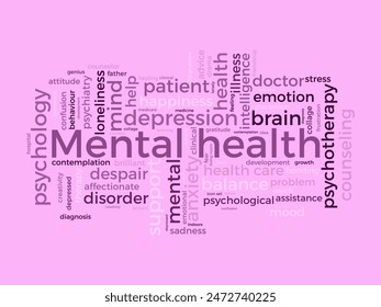 Mental health word cloud template. Mental support concept vector tagcloud background.