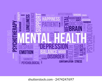 Mental health word cloud template. Mental support concept vector tagcloud background.