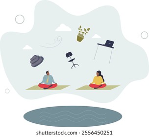 Mental health and workplace wellbeing with green office.flat characters.