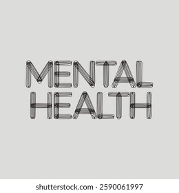 Mental Health Written Text Typography Vector Illustration Template with Supportive Background Wallpaper for Wellness, Self-Care, and Emotional Well-Being Design