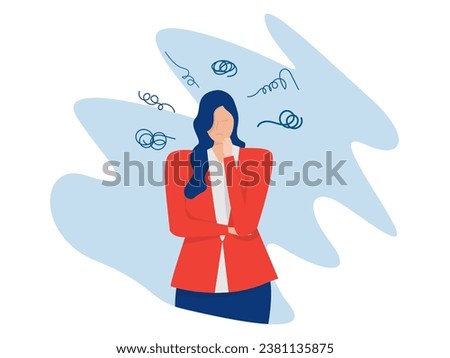 Mental health,busineswoman feel distressed worried suffer from panic attack with  afraid shadows around vector illustration