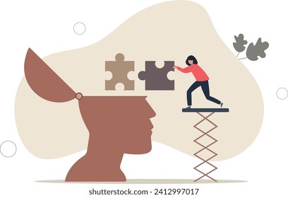 Mental health.Character with mental disorder fight against stress, depression, emotional burnout and other psychological problems.connecting puzzle elements.