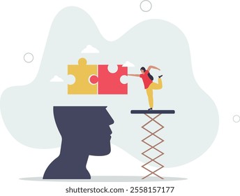 Mental health.Character with mental disorder fight against stress, depression,flat characters.