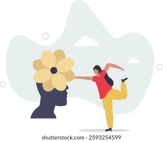 Mental health.Character with mental disorder fight against stress, depression, emotional burnout and other psychological problems.harmony and relaxation.flat character life .