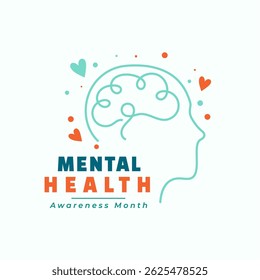 cartaz de apoio à saúde mental com cabeça humana em vetor de arte de linha