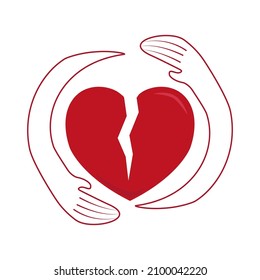 Mental help concept. Hands take care of a broken heart icon vector illustration design