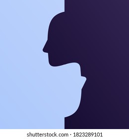 Mental help, psychotherapy and depression emotion concept. Vector flat illustration. Puzzle piece of human face silhouette. Design element for banner, poster, logo.