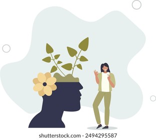 Mental hygiene and self development.Character with healthy mentality relaxing,flat design.illustration with people.