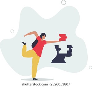 Mental hygiene and self development.Character with healthy mentality easily solving problems.flat design with people.