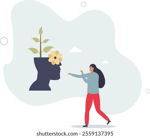 Mental hygiene and self development.Character with healthy mentality relaxing,flat characters.