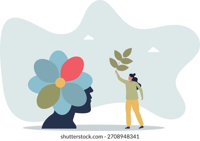 Higiene mental y autodesarrollo. Carácter con mentalidad saludable, vida relajante y empleo de las personas.
