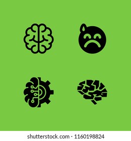 mental icon. 4 mental set with brain and sad vector icons for web and mobile app