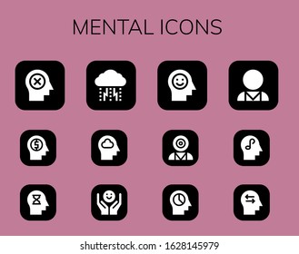 mental icon set. 12 filled mental icons.  Simple modern icons such as: Mind, Depression, Psychology, Mind control, Psychologist