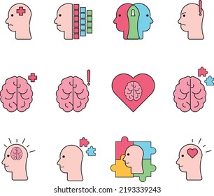 Mental Icon Set Cute Or Flat Modern Character Imagination And Mind Power Icon Design Concept. Infographic With Icons On A White Background.