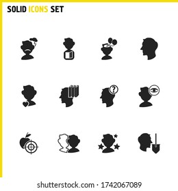 Mental icons set with alter ego, knowledge and human profile elements. Set of mental icons and head concept. Editable vector elements for logo app UI design.