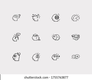 Mental icons set. Curious mind and mental icons with skill learning, basic education and alter ego. Set of talk for web app logo UI design.