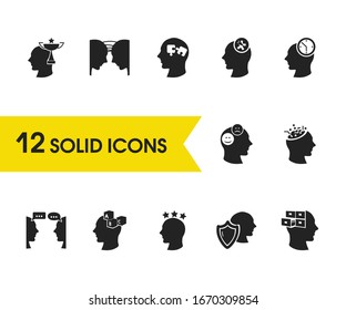 Mental icons set with experience, memorization and mental illness elements. Set of mental icons and clock concept. Editable vector elements for logo app UI design.