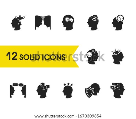 Mental icons set with experience, memorization and mental illness elements. Set of mental icons and clock concept. Editable vector elements for logo app UI design.