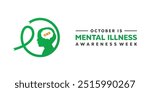 Mental Illness Awareness Week. Ribbon, human, brain and more. Great for cards, banners, posters, social media and more. White background.