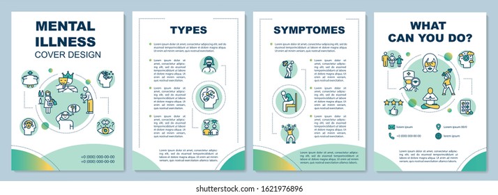 Mental illness brochure template. Psychological disorder types and symptoms. Flyer, booklet, leaflet print, cover design, linear icons. Vector layouts for magazines, reports, advertising posters