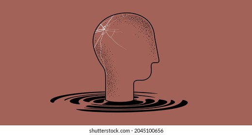 Mental illness concept. Beginning depression, bad thinking. Abstract person with broken head. Overgrown problems. Vector illustration, EPS 10