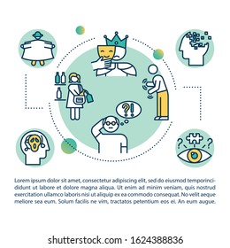Mental illness concept icon with text. Psychological disorders. Emotional problems. Psychiatry PPT page vector template. Brochure, magazine, booklet design element with linear illustrations