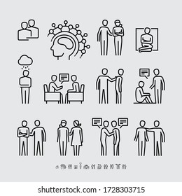 Mental Illness. Family Relationship. Psychology Related Vector Line Icons