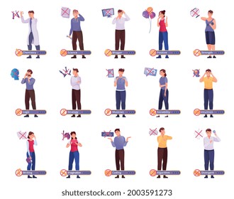 Enfermedades mentales conjunto plano de personas de diferente ocupación que experimentan estados negativos y depresivos ilustraciones vectoriales aisladas