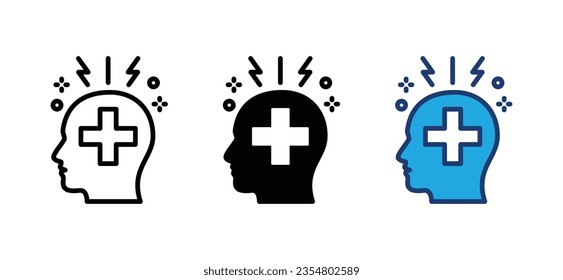 Mental illness icon. Dizzy, headache, anxiety, stress, depression icon symbol in line and flat style. Medicals care vector illustration