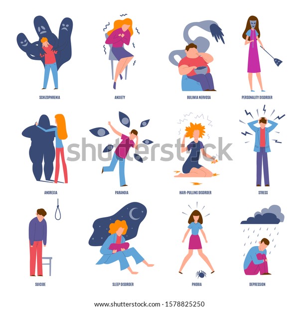 Mental Illness Set Illustrated Disorder Emotions Stock Vector (Royalty ...