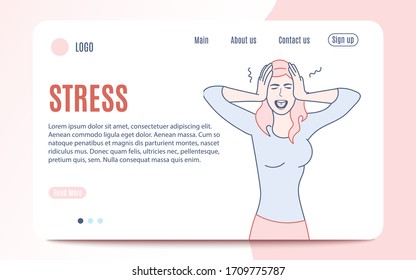Mental illness, stress. Social anxiety disorder, anxiety screening test, anxiety attack concept. Website homepage landing web page template. Vector Illustration