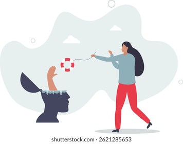 Terapia o ayuda para enfermedades mentales, depresión o trastorno de ansiedad, psicología de rescate o concepto de curación estresada, vida de carácter.