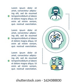Mental illnesses types concept icon with text. Psychological disorders. Schizophrenia. Healthcare. PPT page vector template. Brochure, magazine, booklet design element with linear illustrations