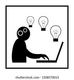 Mental labors.Programmer working on laptop.Black white icon