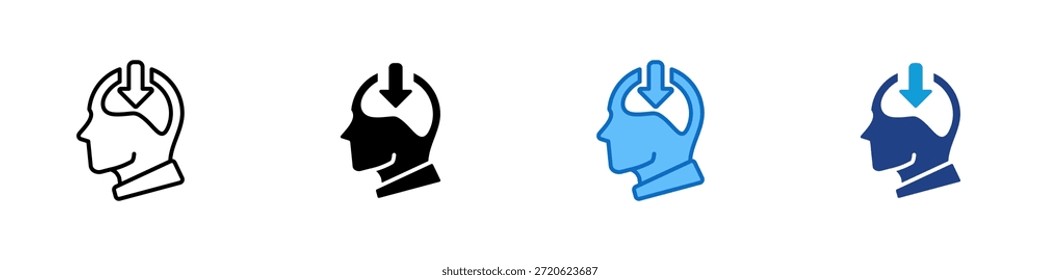 Mental Load Multiple Style Icon Design Vector - head with arrow symbol representing thinking effort, cognitive stress, and information processing