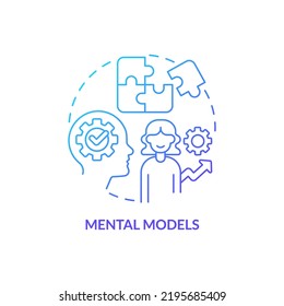 Mental Models Blue Gradient Concept Icon. Basic Life Skill Abstract Idea Thin Line Illustration. Cognitive Structure. Systems Thinking. Isolated Outline Drawing. Myriad Pro-Bold Font Used