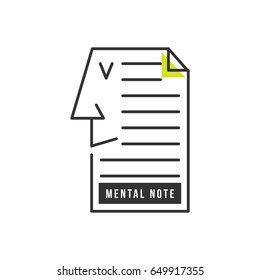 Mental Note Concept. Brain reminder idea. Paper note human face.