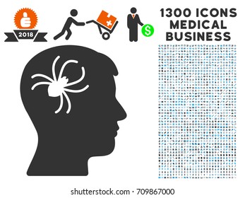 Mental Parasite Spider grey vector icon with 1300 medical business symbols. Clipart style is flat bicolor light blue and gray pictograms.