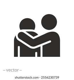 mental personality problem, empathy and compassion icon, hug friendship, flat vector illustration