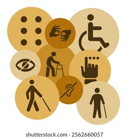 Mental, physical, sensory, intellectual disability icons. Disability pictogram set. EPS 10.