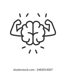 Mental power, in line design. Concentration, Focus, Intelligence, Brainpower, Cognitive enhancement, Mental clarity, Memory boost on white background vector. Editable stroke icon.