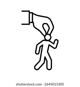 Mental Pressure Icon Vector, Big Hand Grabbing Head of Small Person Symbol, Outline for Workplace Control, Burnout, Micromanagement, and Job Stress Awareness Icon