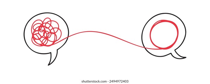 mental problem solving brainstorm doodle concept. Psychologist consulting Two speech bubbles conversation icons with line scribbles. Coach, mentoring psychotherapy. Vector illustration